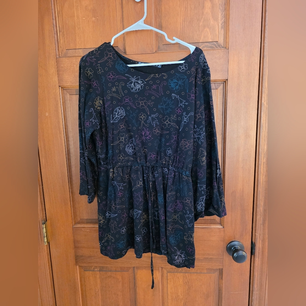 Gudrun Sjöden Black Tunic with Multicolor Floral Print